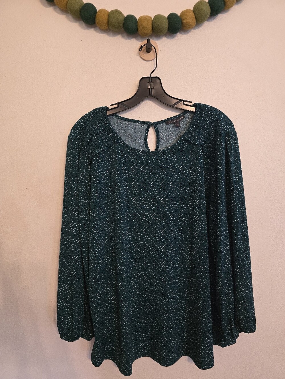 NWT Adrianna Papell Women's XXL Green Printed 3/4 Sleeve Blouse Peasant